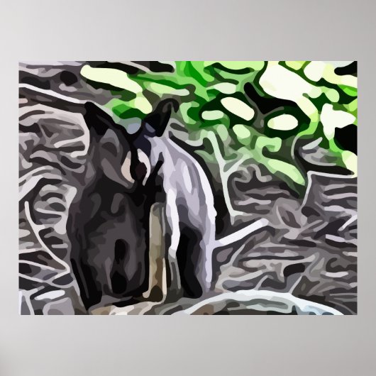 Poster Ours noir dans la peinture des bois (Devant)