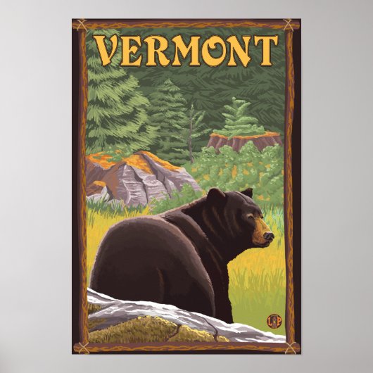 Poster Ours noir du Vermont en forêt (Devant)