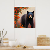 Poster Ours noir en fleurs orange (Cuisine)