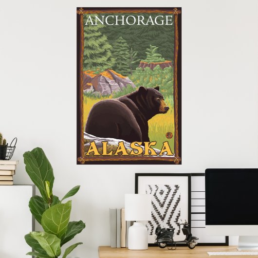 Poster Ours noir en forêt - Anchorage, Alaska (Bureau à domicile)