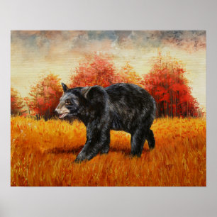 Poster Ours noir en forêt d'automne