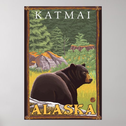 Poster Ours noir en forêt - Katmai, Alaska (Devant)
