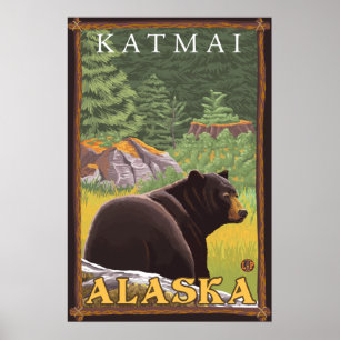 Poster Ours noir en forêt - Katmai, Alaska