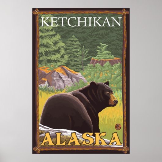 Poster Ours noir en forêt - Ketchikan, Alaska (Devant)