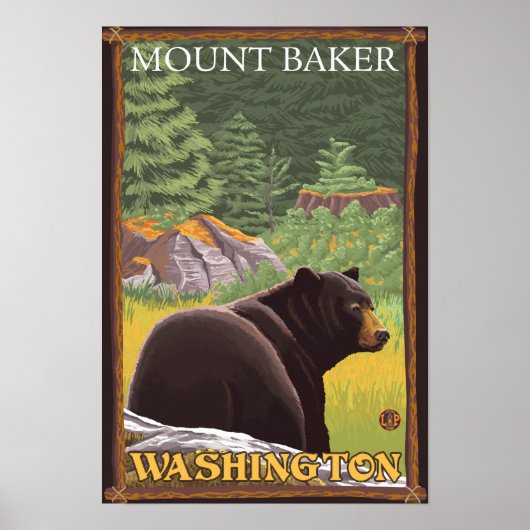 Poster Ours noir en forêt - Mount Baker, Washington (Devant)