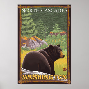 Poster Ours noir en forêt - North Cascades, Washington