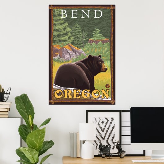 Poster Ours noir en forêt - Pente, Oregon (Bureau à domicile)