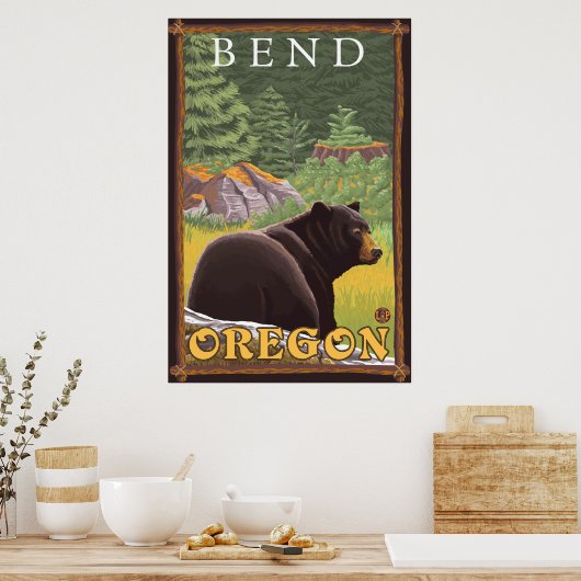 Poster Ours noir en forêt - Pente, Oregon (Cuisine)