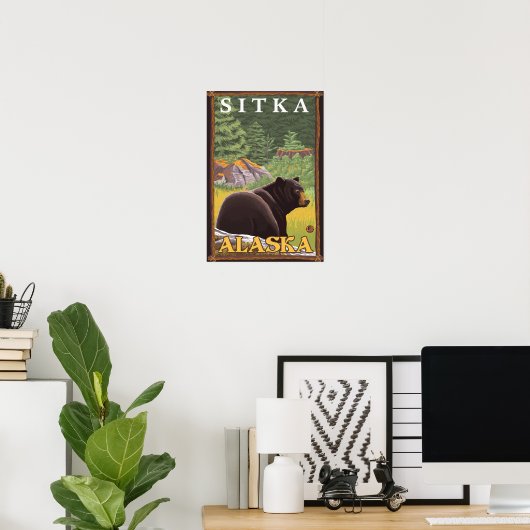 Poster Ours noir en forêt - Sitka, Alaska (Bureau à domicile)
