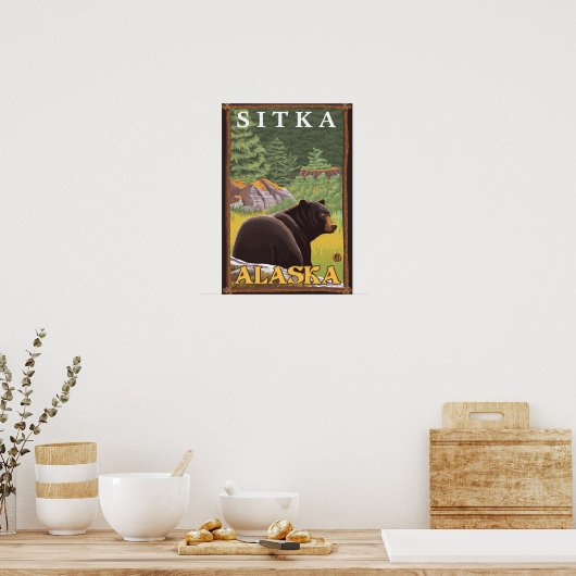 Poster Ours noir en forêt - Sitka, Alaska (Cuisine)