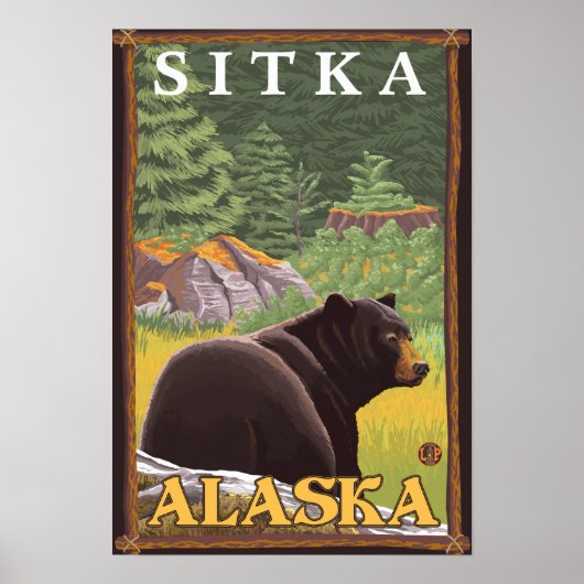 Poster Ours noir en forêt - Sitka, Alaska (Devant)