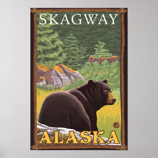 Poster Ours noir en forêt - Skagway, Alaska (Devant)