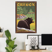 Poster Ours noir sur la scène forestière - Oregon (Bureau à domicile)