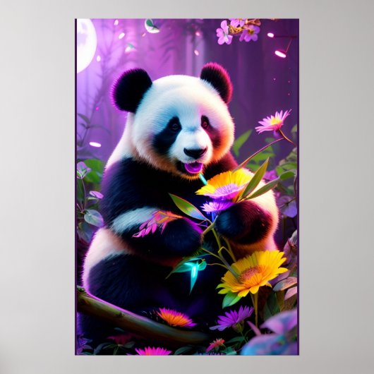 Poster Ours Panda et Fleurs (Devant)