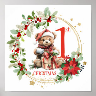 Poster Ours Poinsettia Foliage Baby's First Christmas