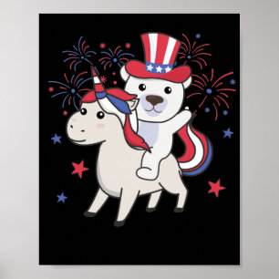 Poster Ours Polaire Avec Unicorne Pour Le 4 Juillet