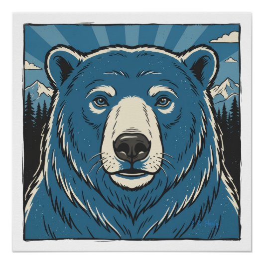 Poster Ours polaire bleu (Devant)