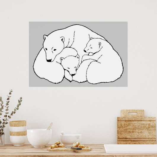 Poster Ours Polaire & Cubs Art Imprimer Faune Décor Maiso (Cuisine)