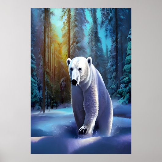 Poster Ours polaire dans la forêt enneigée | AI Art Poste (Devant)