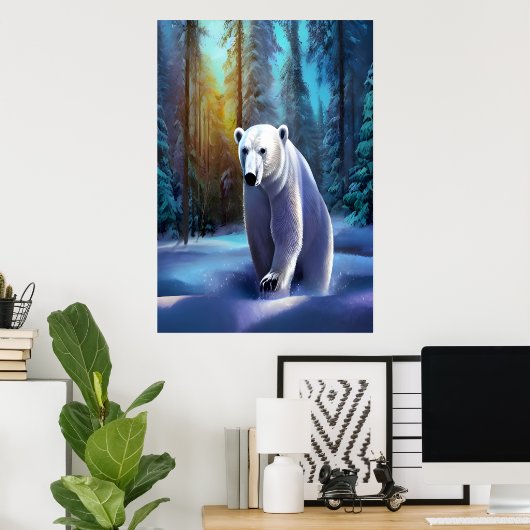Poster Ours polaire dans la forêt enneigée | AI Art Poste (Bureau à domicile)