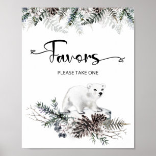 Poster Ours polaire d'hiver baby shower Faveurs