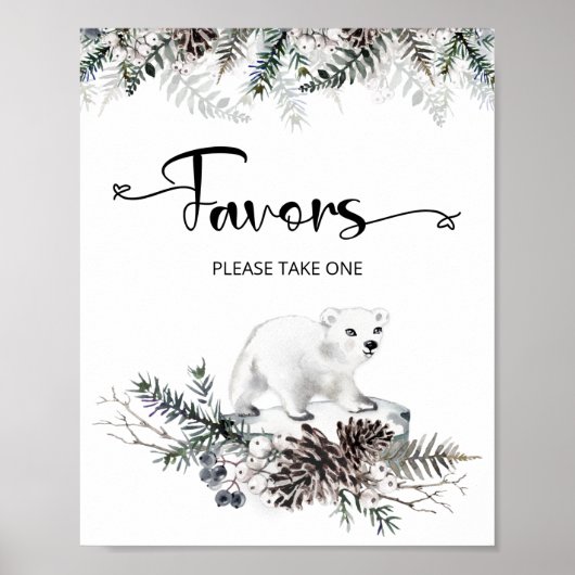 Poster Ours polaire d'hiver baby shower Faveurs (Devant)