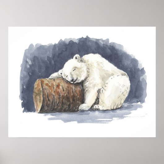 Poster Ours polaire dormant, aquarelle (Devant)