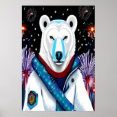 Poster Ours polaire en uniforme et feu d'artifice | Art A (Devant)