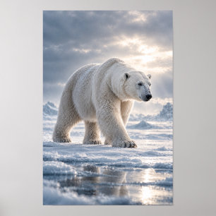 Poster Ours polaire marchant à travers la glace arctique