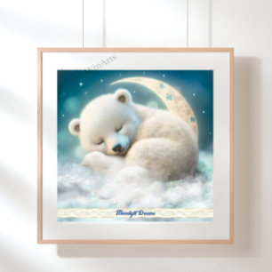 Poster Ours polaire mignon dormant sur la Lune dans les n