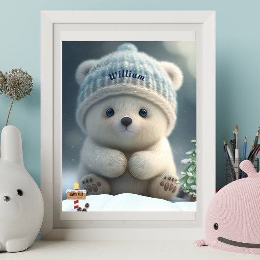 Poster Ours polaire mignon en bleu Casquette Art personna