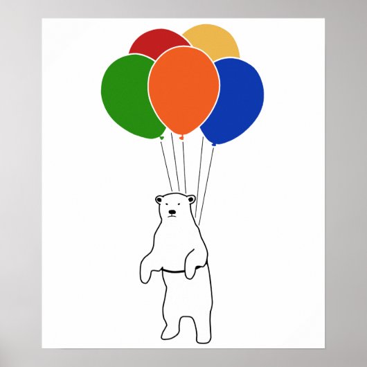 Poster Ours polaire volant avec ballons d'anniversaire (Devant)
