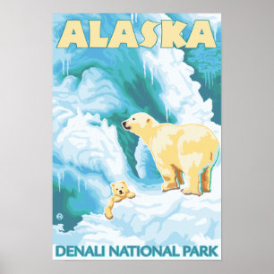 Poster Ours polaires & Cub - Parc national de Denali, Ala