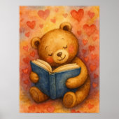 Poster Ours qui lit amoureux - Art aquarelle (Sans texte) (Devant)