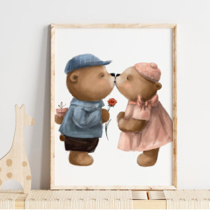 Poster Ours qui s'embrassent en aquarelle mignonne Impr