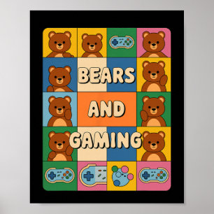 Poster Ours Rétro Et Jeux Drôle Amateur D'ours Jeu Vidéo