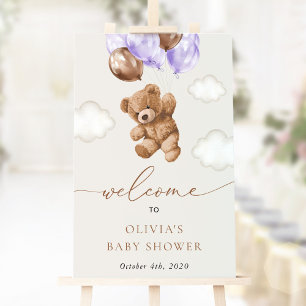 Poster Ours Teddy, Ballons Violets, Baby shower D'Accueil