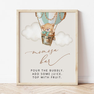 Poster Ours Teddy, Ballotte à air chaud vert, Bar Momosa