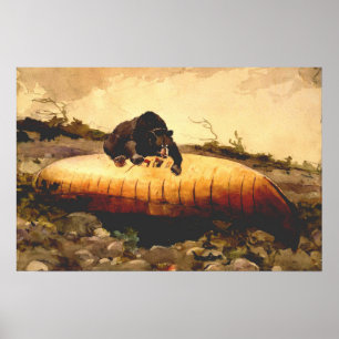 Poster Ours vintage et canoë Winslow Homer 1895