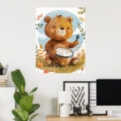 Poster Ours Whimsical Jouer Drum Nursery Wall Art (Bureau à domicile)