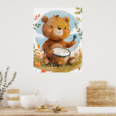 Poster Ours Whimsical Jouer Drum Nursery Wall Art (Cuisine)