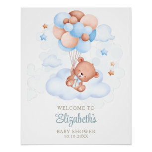 Poster Ourson dans le ciel Baby Shower 
