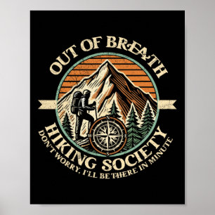 Poster Out Breath Randonnée Society Funny Mountain Outdoo