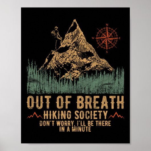 Poster Out Of Breath Hiking Society Funny Mountain Climbi (Devant)