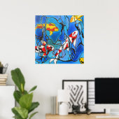 Poster "Out Of The Blue" Koi Fish Art Moderne Imprimer (Bureau à domicile)