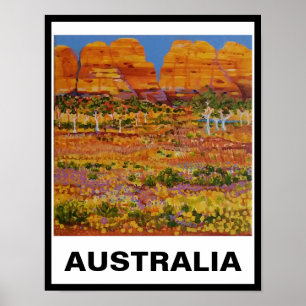 Poster Outback australien avec des gommiers et des fleurs