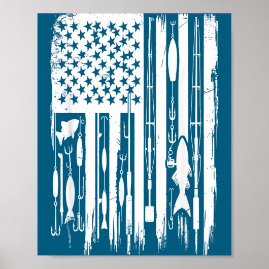 Poster Outdoor Fishing American Flag Fisherman Fish Lover (Devant)