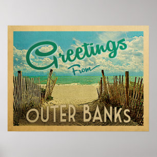 Poster Outer Banks Beach Vintage Travel