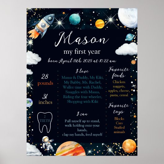 Poster Outer Space My First Year Milestone (Devant)