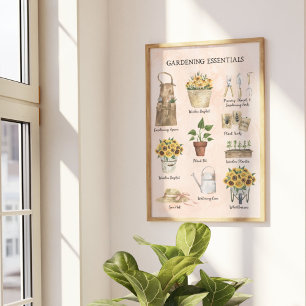 Poster Outils de jardinage essentiels Tournesol Crème